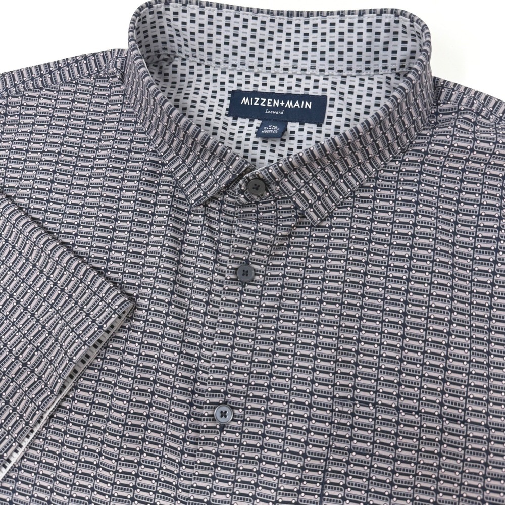 Mizzen + Main Leeward Mens XXL Classic Fit Short Sleeve Bus Print Button Shirt